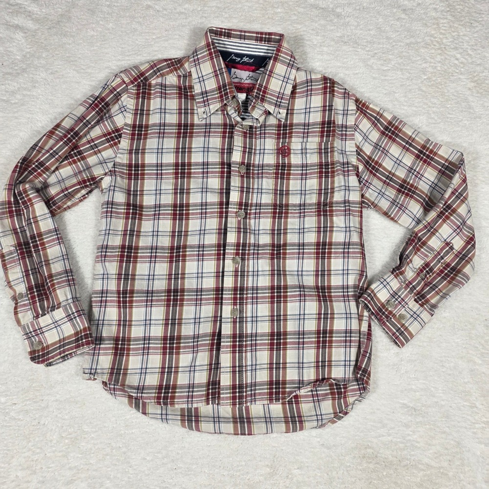 Wrangler George Strait Shirt Boys Medium M Plaid Burgundy‎ Western Cowboy Top